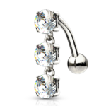 14K Top Down Triple Stones Dangle CZ Prong White Gold Belly Ring -PRE-ORDER