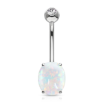 14K Solid White Gold Opal Belly Ring