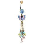 Vintage Flower w/Butterfly and Beads Dangling Belly Ring