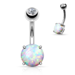 14K White Gold with Prong Set Opal Belly Ring