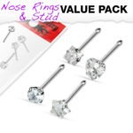 4 Pack Clear Prong Set CZ Gem Nose Bones