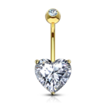 14K Solid Gold Heart CZ Prong Gem Belly Ring