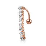 8 Square CZ Top Drop Belly Ring - Rose Gold