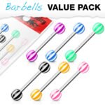 6 Pack Candy Stripe Tongue Rings