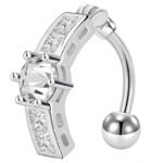 CZ Inlaid Dangled Reverse Belly Button Ring 14G Surgical Steel Top Down Navel Ring Piercing