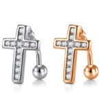 CZ Cross Reverse Belly Button Ring 14G Surgical Steel Top Down Belly Navel Ring Piercing