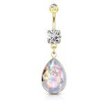 Golden Rainbow Glitter Opalite Stone Belly Ring