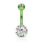 Titanium Prong Set Belly Ring - Green