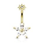 Marquise CZ Petals Flower Belly Ring - Golden
