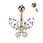 Clear Faceted Rose Gold Crystal Butterfly Belly Button Ring