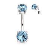 Internally Threaded Aqua Blue Double Prong Belly Ring
