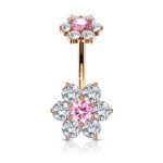 Double 7 CZ Internally Threaded Rose Gold Pink Flower Belly Button Ring