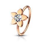 20 Gauge Clear Surgical Steel Jeweled Flower Nose Hoop Ring - Rose Gold