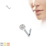 20 Gauge 7 CZ Cluster Flower 316L Surgical Steel L Bend Nose Stud Rings