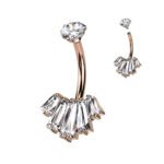 Rose Gold Internally Threaded Round CZ 5 Baguette CZ Fan Belly Ring