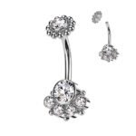 Silver 5 Round Bezel Set CZ Internally Threaded Belly Ring