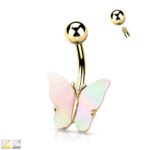 Shell Covered Butterfly Belly Button Ring