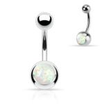 White Opal Glitter Belly Ring