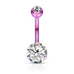 Titanium Prong Set Belly Ring - Purple