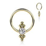 Gold CZ Flat Ball with Clusters Captive Bead Ring