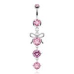 Pink Triple Gem Bow Belly Ring