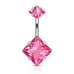 CZ Prong Set Internally Threaded Belly Ring Pink