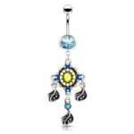 Tribal Bead Crystal Belly Ring Steel