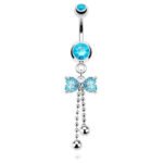 Aqua Ribbon CZ with Cascading Beads Belly Ring