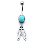 Southwest Turquoise Feather Belly Ring