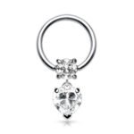 Clear Gem Heart Dangle Captive Bead Ring