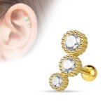 3 Round CZ Set Cartilage Ring - Gold