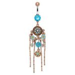 Aqua Gems Chandelier Belly Ring w/Figaro Chain