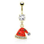 Gold Multi Gemmed Santa Hat Belly Ring