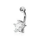 Clear Star Solitaire Belly Ring -Silver