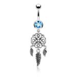 Three Feather Dreamcatcher Belly Ring - Aqua