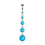 Round Solitaire CZ Drops Belly Ring - Aqua