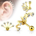 Gold Five Crystal Fan Cartilage Ring