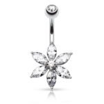 Marquise Cut CZ Flower Belly Ring- Clear