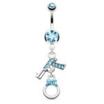 Gun and Handcuff Dangling Belly Ring - Aqua