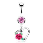 Heart with Rose Belly Ring - Pink