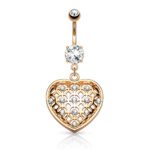 Crystal Set Tribal Net Heart Belly Ring - Rose Gold