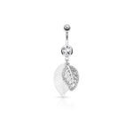 Clear Gem Silver Leaf Layered Belly Ring