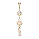 Golden Celestial Sun Moon Star Belly Ring