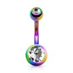 Multicolor Double Gem Titanium Belly Ring