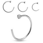 Clear Gemmed Silver Nose Hoop