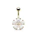 Opal Glitter Flower Belly Ring - Gold
