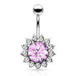 Large Pink CZ and Around Belly Ring