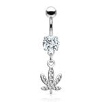 Clear Pot Leaf Belly Ring