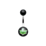Green Pot Leaf Logo Belly Ring