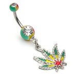 Dangling Rasta Marijuana Belly Ring